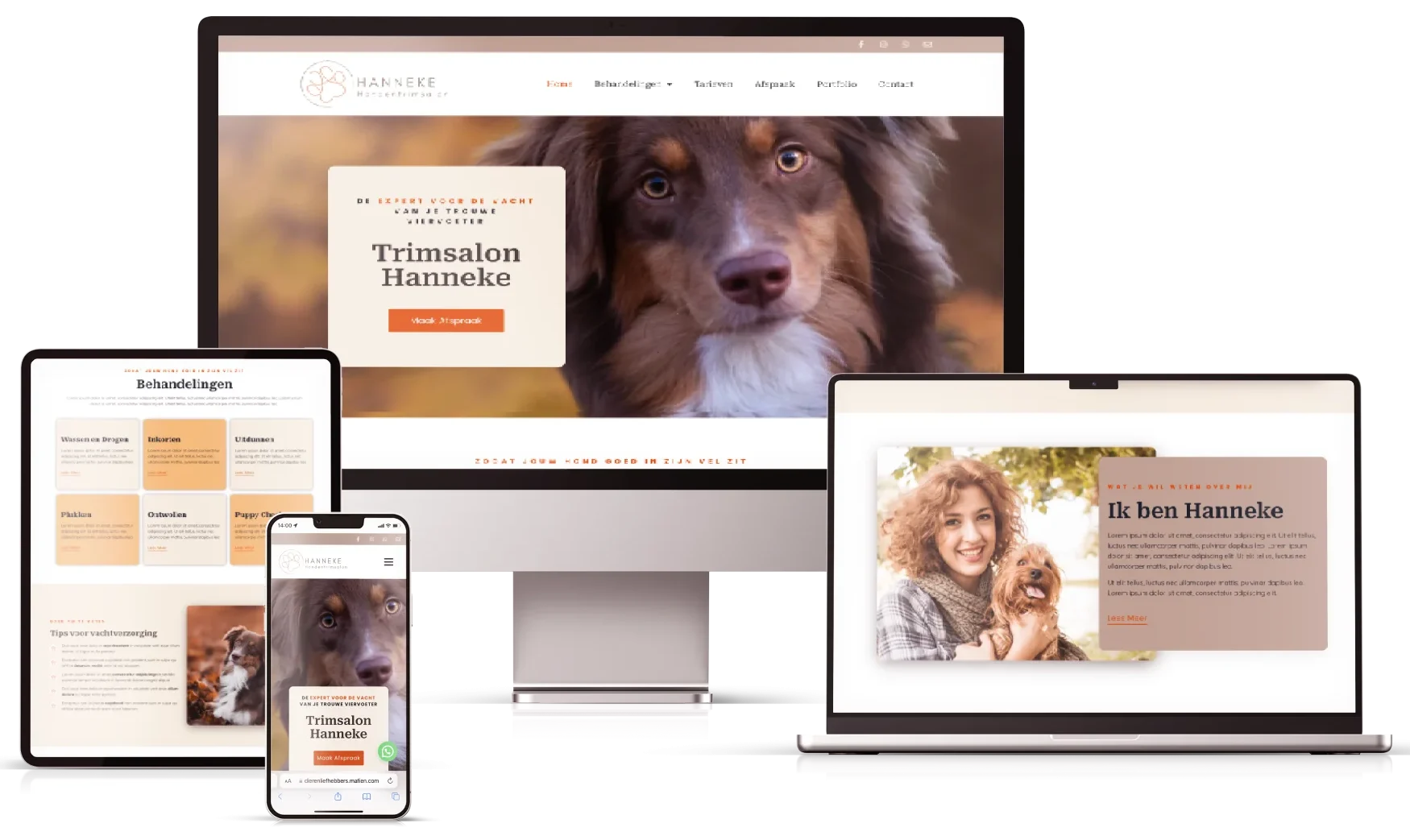 Voorbeelden van door MaFien gemaakte betaalbare website template voor dierenliefhebbers