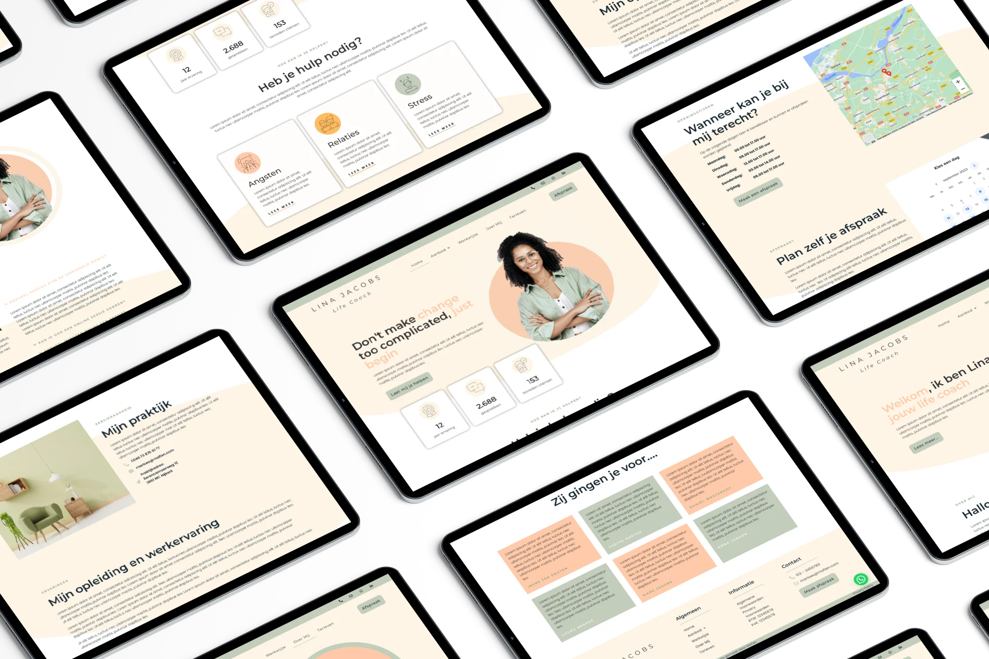 Voorbeelden van door MaFien gemaakte betaalbare website templates voor coaches en therapeuten
